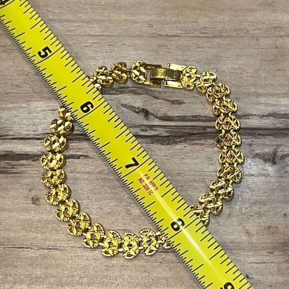 Etched Filigree Gold Tone Tennis Bracelet - Picture 4 of 6